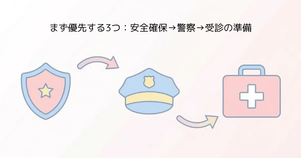 優先する３つ。安全確保、警察、受診の準備